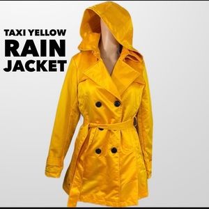 Taxi YELLOW double Bst belted hooded rain JACKET S